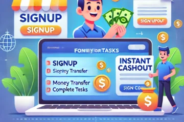 modern and visually appealing step-by-step guide illustration for accessing instant cashout on MoneyForTasks.com. The image includes a user-friendly